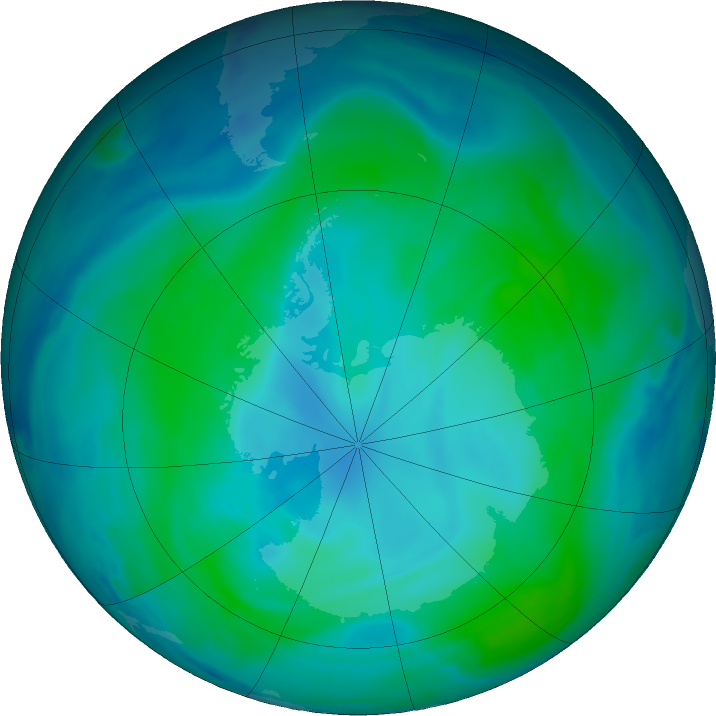 Antarctic ozone map for 11 January 2022